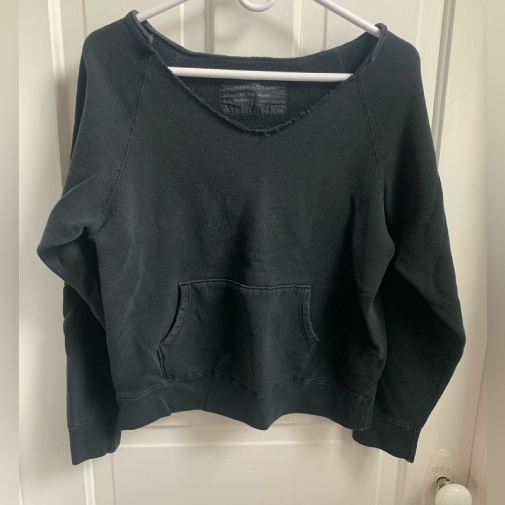 Nili Lotan Tiara V Neck Sweatshirt Black XS - Picture 3 of 5
